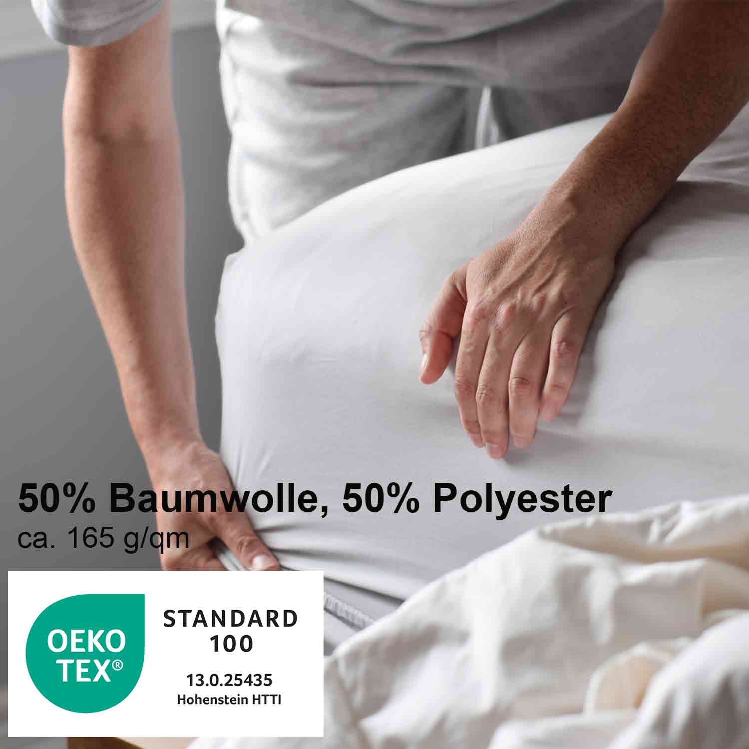 Jersey-Spannbettlaken 50% Polyester, 50% Baumwolle, 165g/qm, weiss 90-100/200/+30